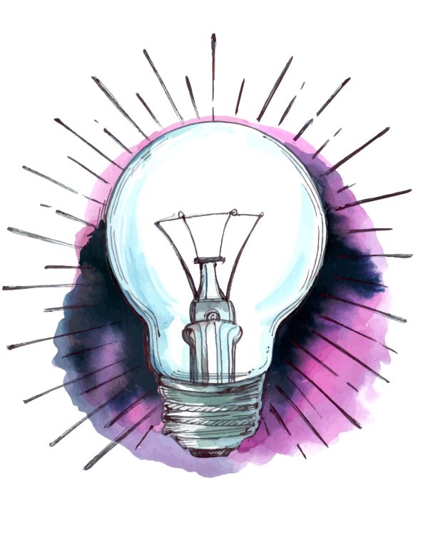 Hand draw light bulb in watercolor design